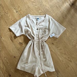 Old Navy Cream Button-Up Jumpsuit